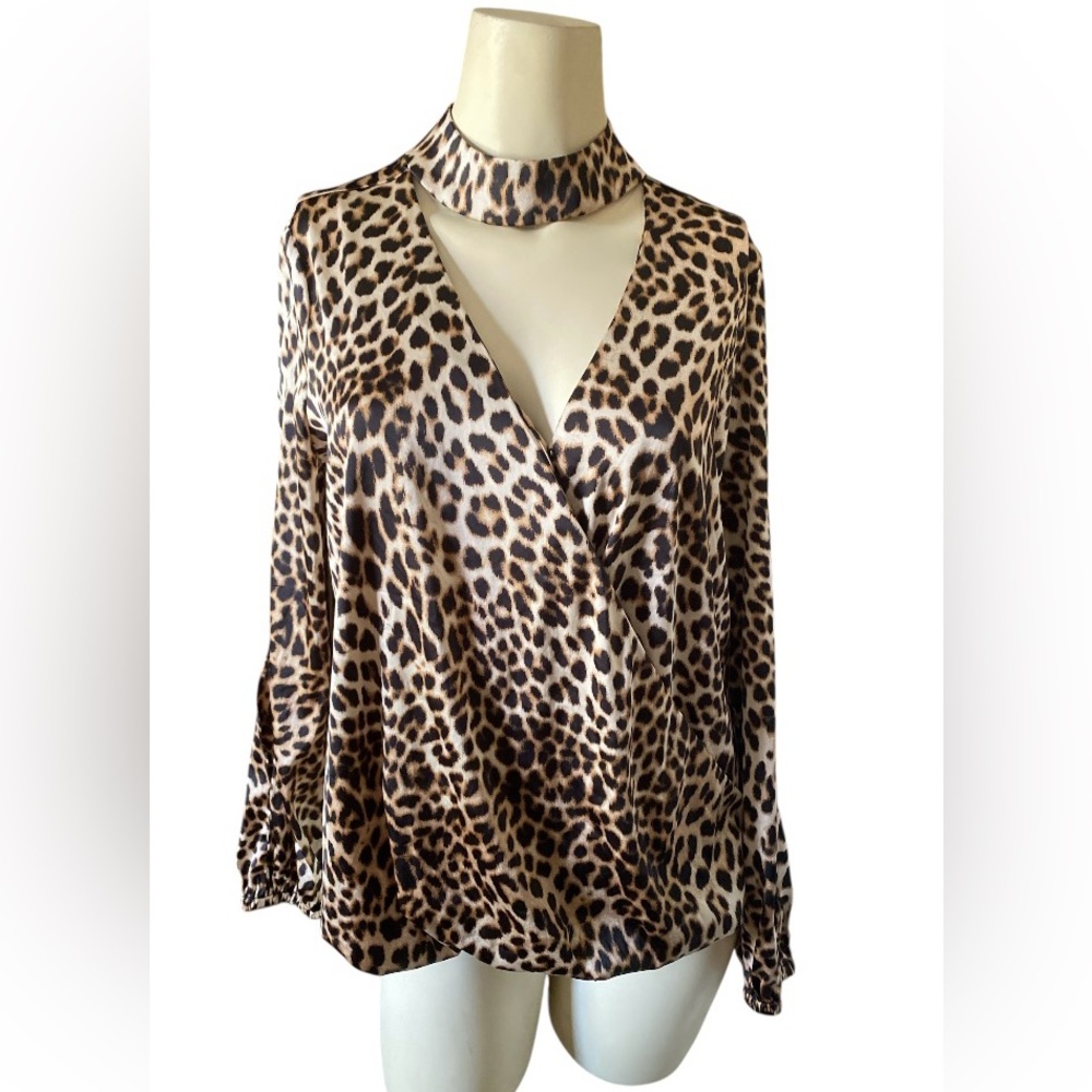 Bold Elements Leopard Print Blouse Long Open Slee… - image 1